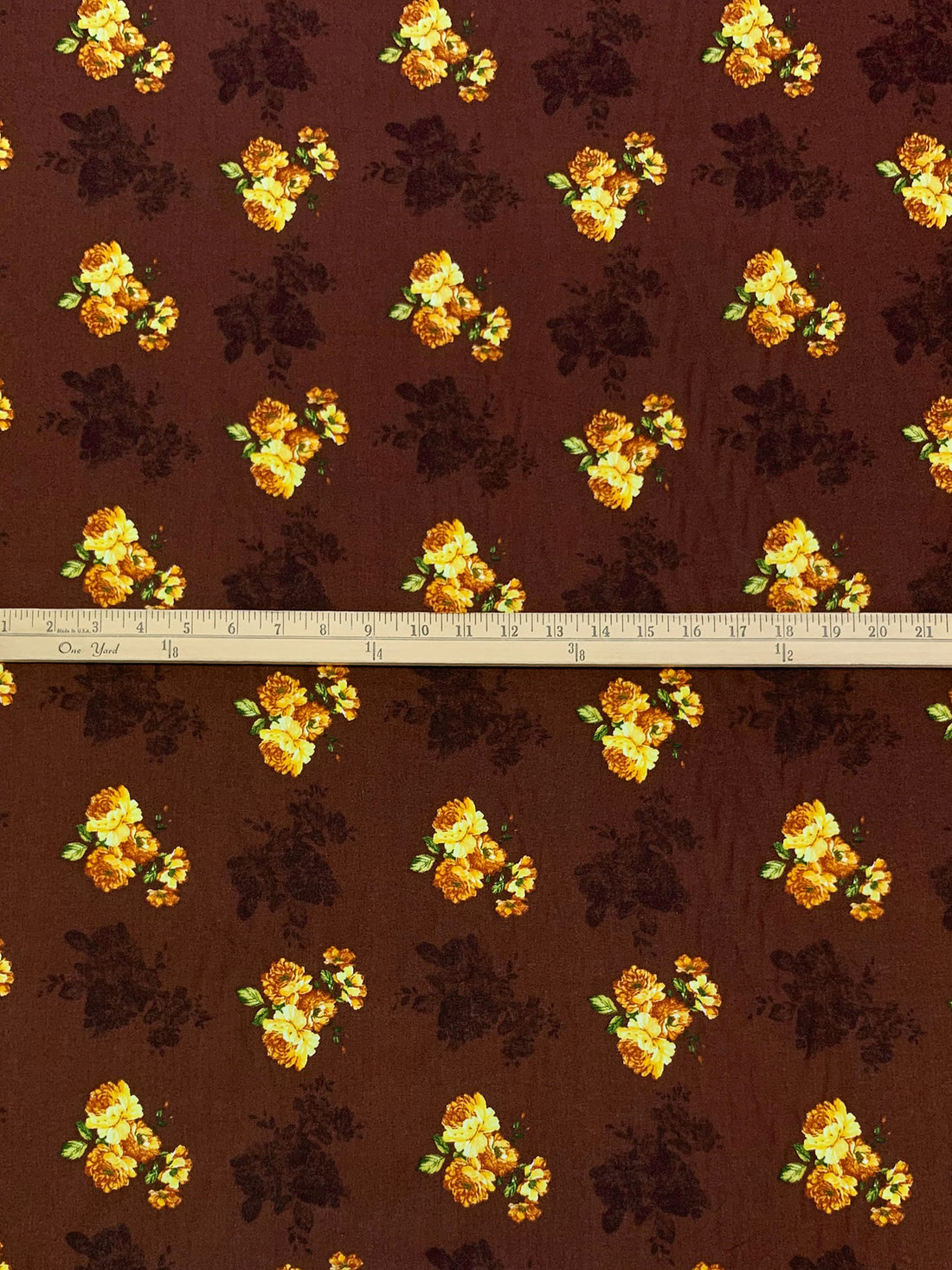 Chestnut/Lemon 100% Cotton Floral Print Lawn 42W