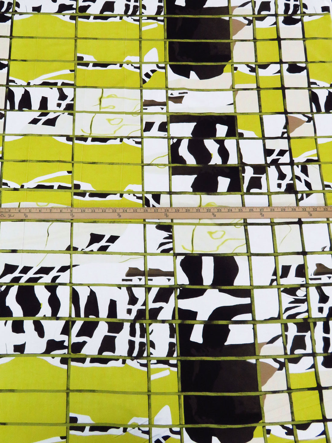 White/Black/Citron/Multi Rayon/Lycra Abstract Grid Print Jersey Knit 59W