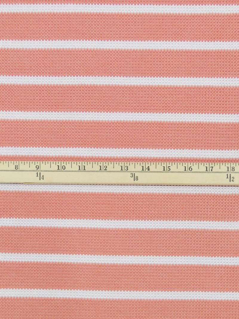 Peachy Coral/White Polyester/Cotton Horizontal Stripe Novelty Weave Sweater Knit 50W