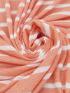 Peachy Coral/White Polyester/Cotton Horizontal Stripe Novelty Weave Sweater Knit 50W