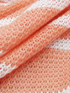 Peachy Coral/White Polyester/Cotton Horizontal Stripe Novelty Weave Sweater Knit 50W