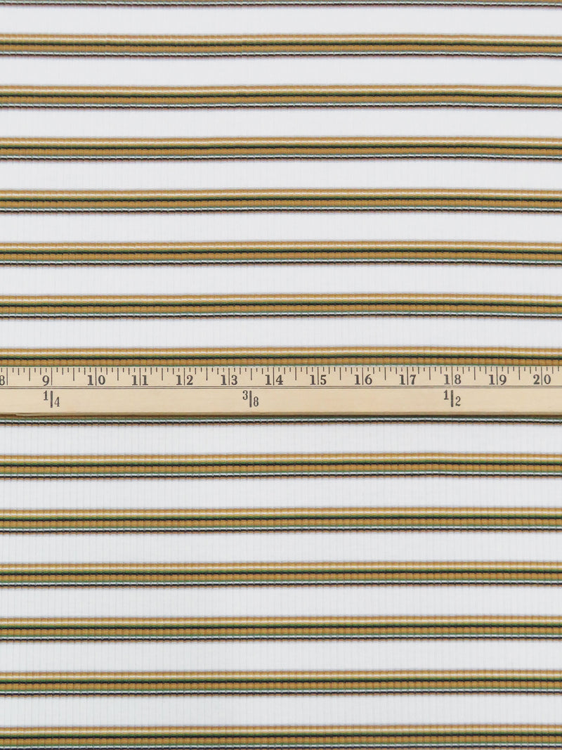 White/Goldenrod/Biscuit Brown/Multi Polyester/Lycra Horizontal Stripe Design Rib Knit 54W