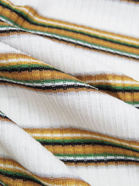 White/Goldenrod/Biscuit Brown/Multi Polyester/Lycra Horizontal Stripe Design Rib Knit 54W