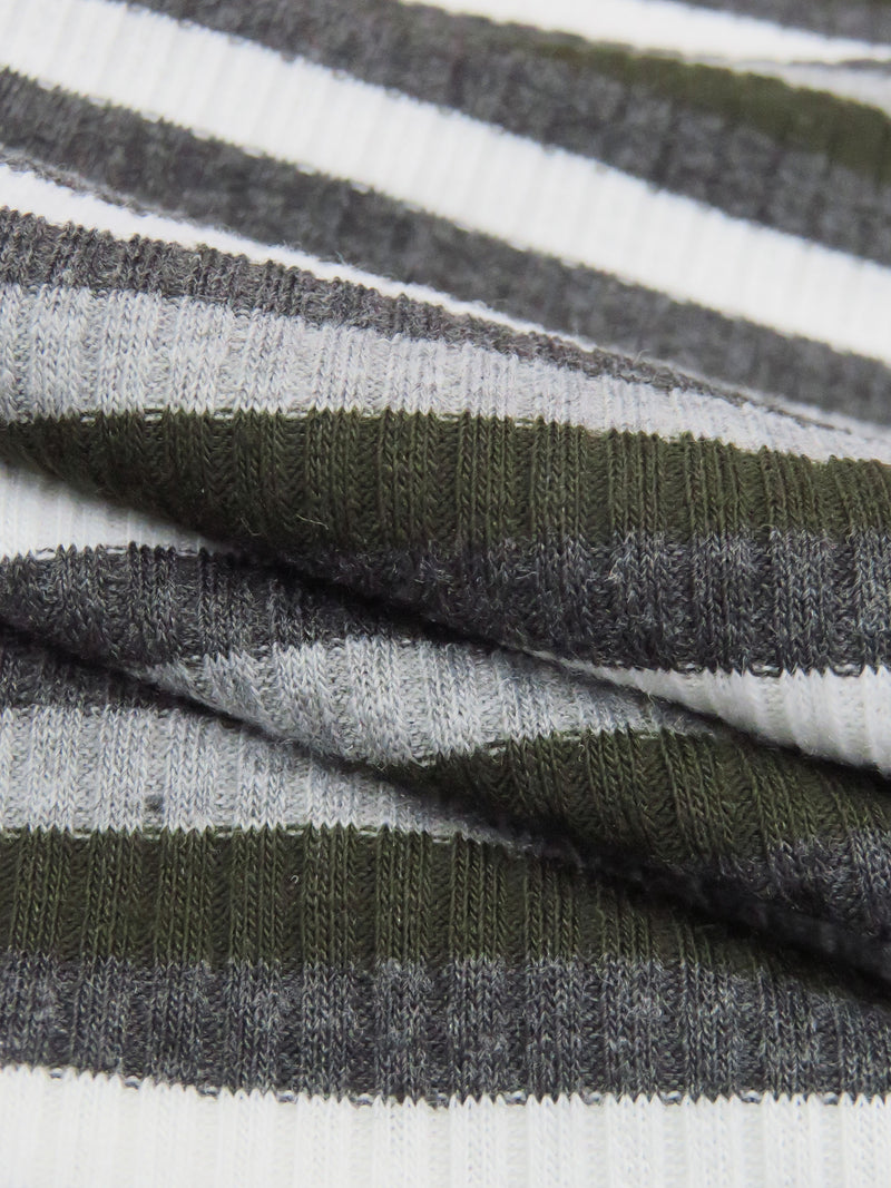 Iron Gray/Rifle Green/White/Cloud Gray Polyester/Lycra Horizontal Stripe Rib Knit 48W