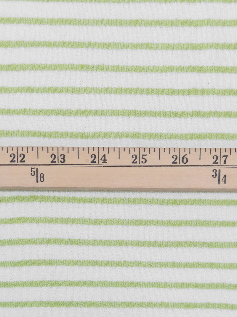 White/Lime Polyester/Cotton Horizontal Stripe Crepe-Like French Terry Knit 44W