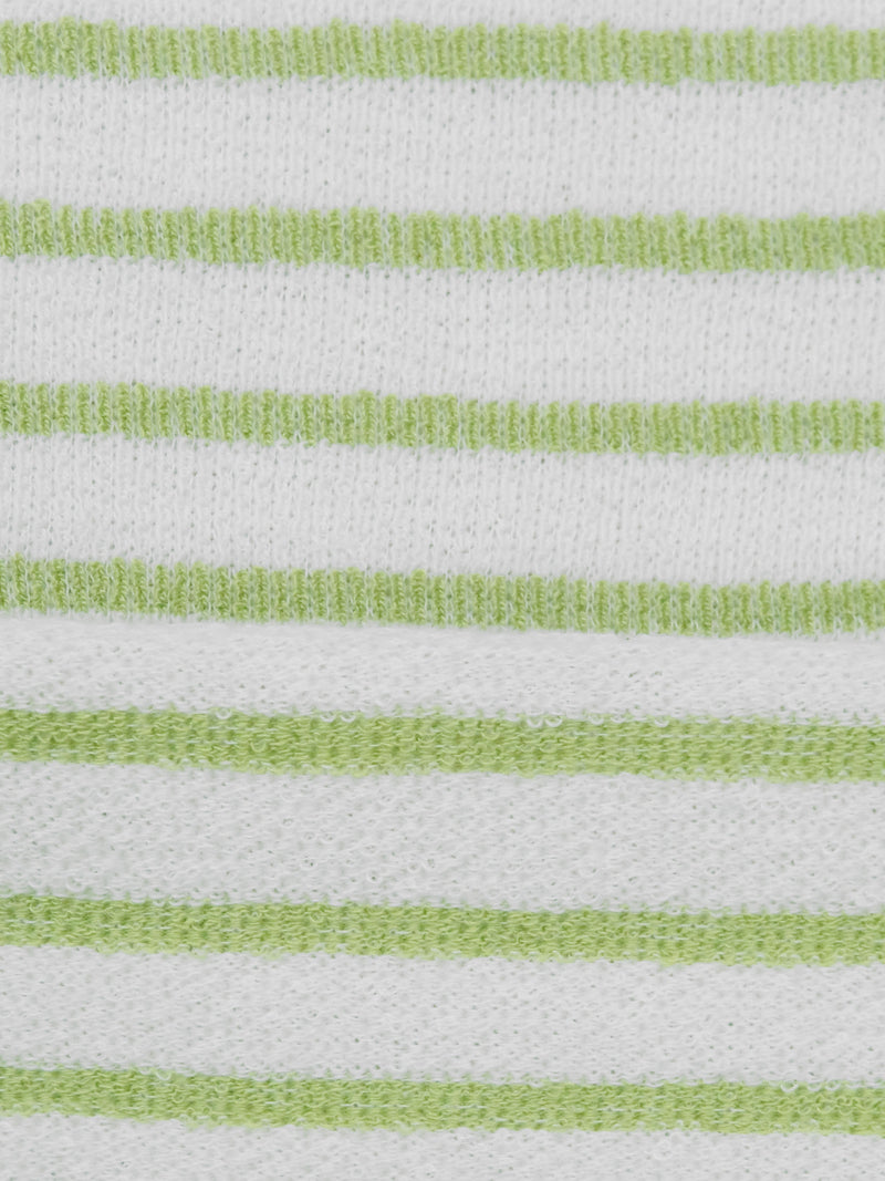 White/Lime Polyester/Cotton Horizontal Stripe Crepe-Like French Terry Knit 44W