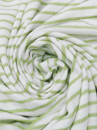 White/Lime Polyester/Cotton Horizontal Stripe Crepe-Like French Terry Knit 44W