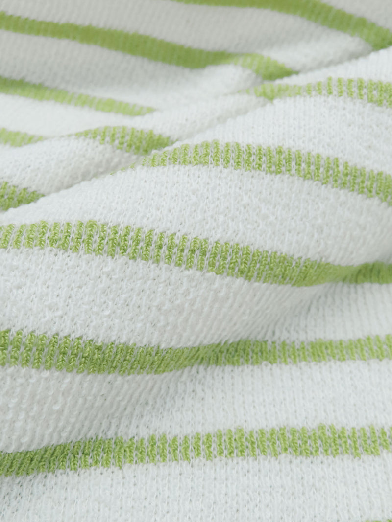 White/Lime Polyester/Cotton Horizontal Stripe Crepe-Like French Terry Knit 44W