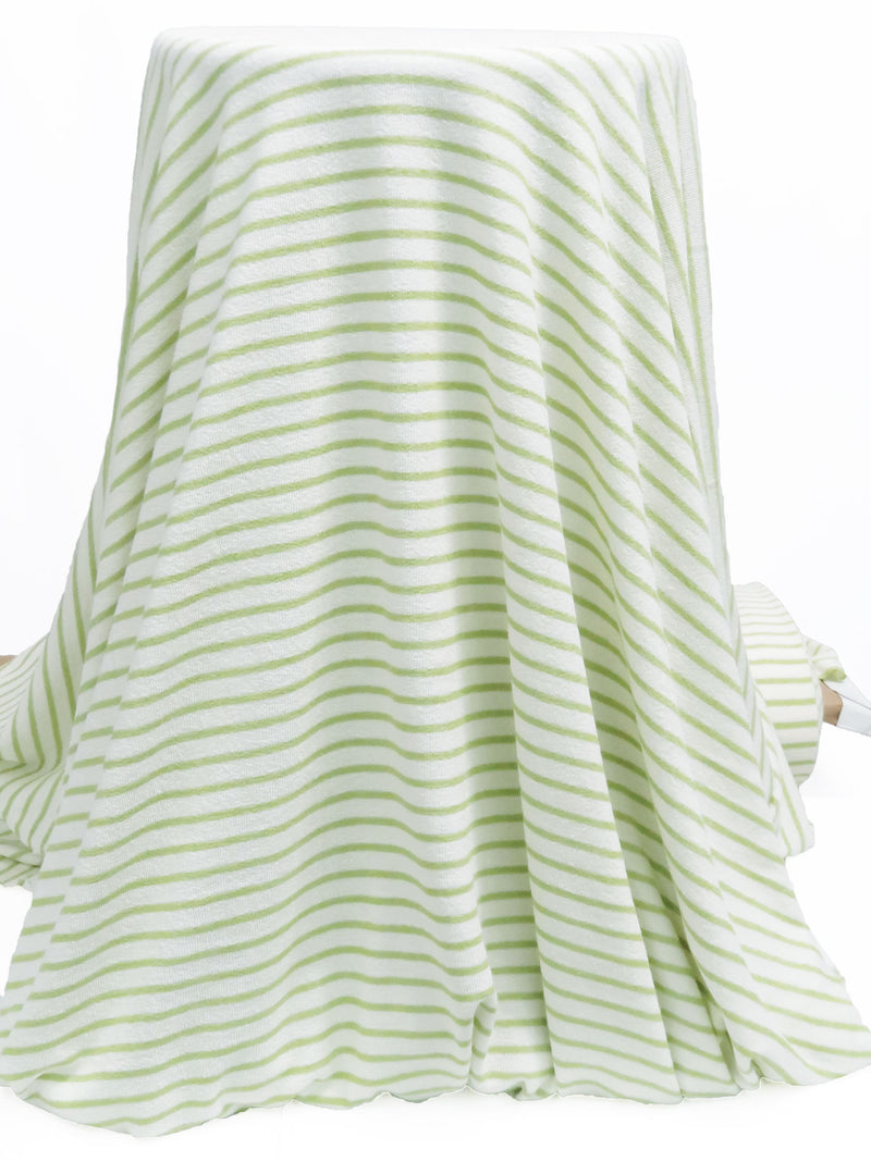 White/Lime Polyester/Cotton Horizontal Stripe Crepe-Like French Terry Knit 44W