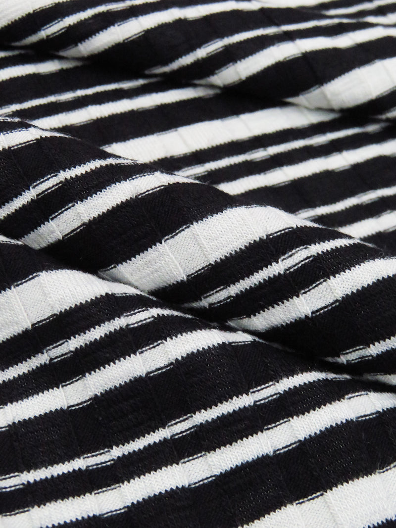 Black/White Polyester/Lycra Horizontal Stripe Rib Knit 52W