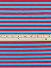 Cherry/Pacific Blue Cotton/Lycra Horizontal Stripe Jersey Knit 66W