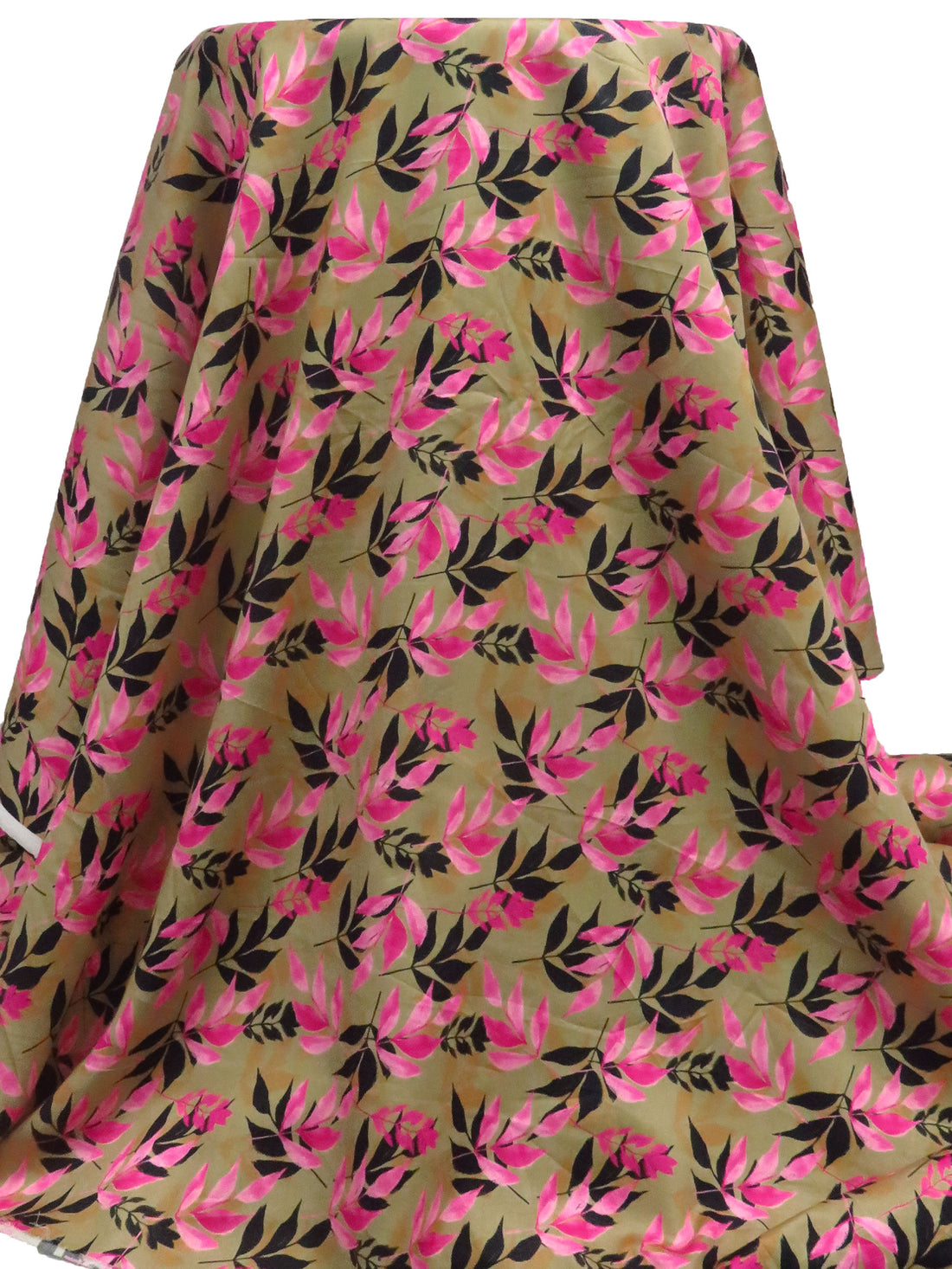 Dark Tan/Black/Jazzberry/Multi 100% Cotton Leaf Print Sateen Shirting 42W