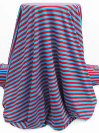 Cherry/Pacific Blue Cotton/Lycra Horizontal Stripe Jersey Knit 66W