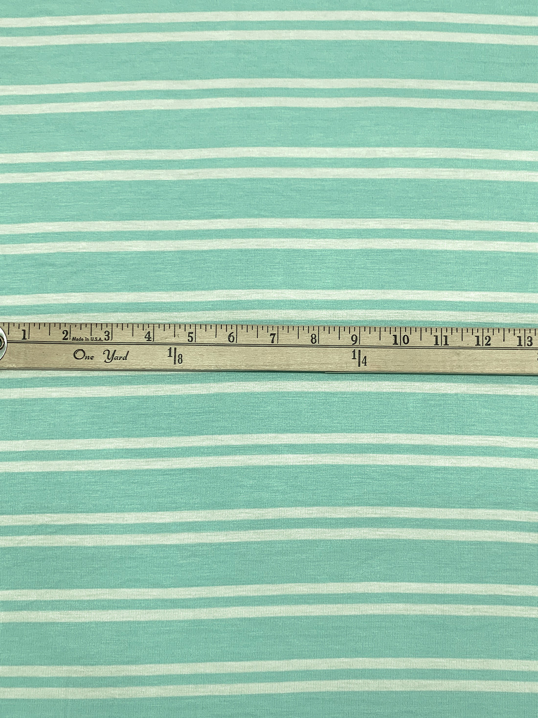 Robin Egg Blue/Off-White Rayon/Lycra Horizontal Stripe Jersey Knit 58W