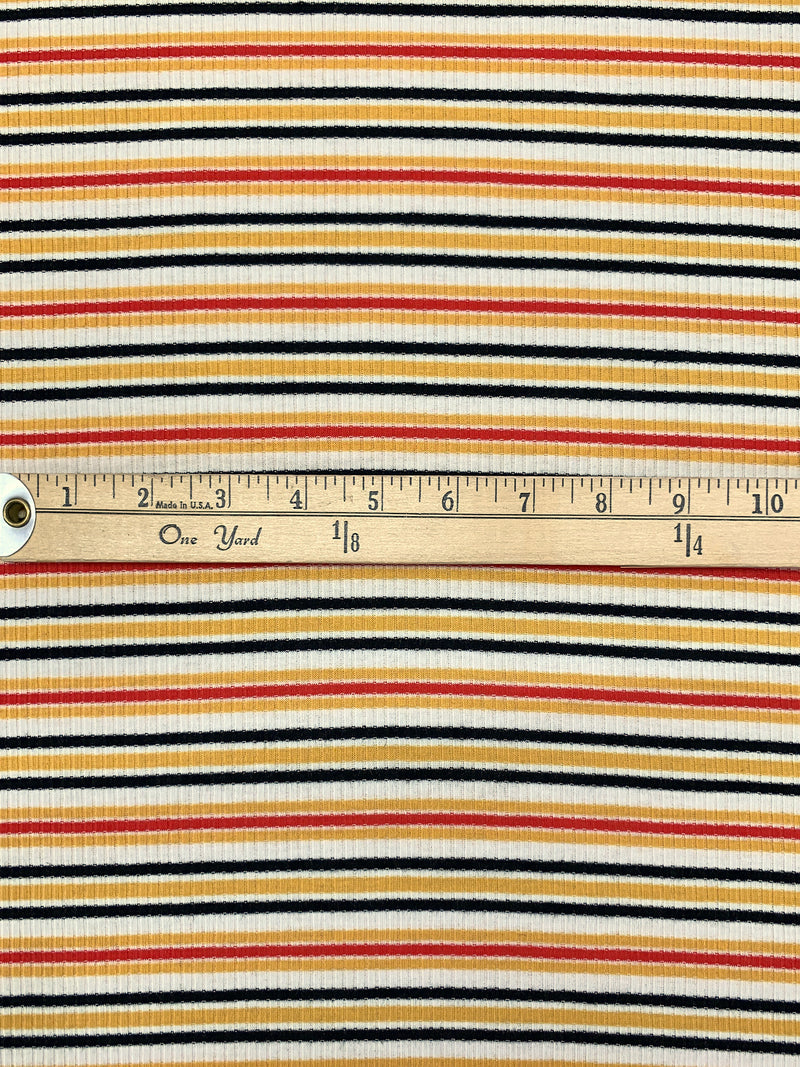 Earth Yellow/Eggshell/Red/Black Polyester/Lycra Horizontal Stripe Rib Knit 54W