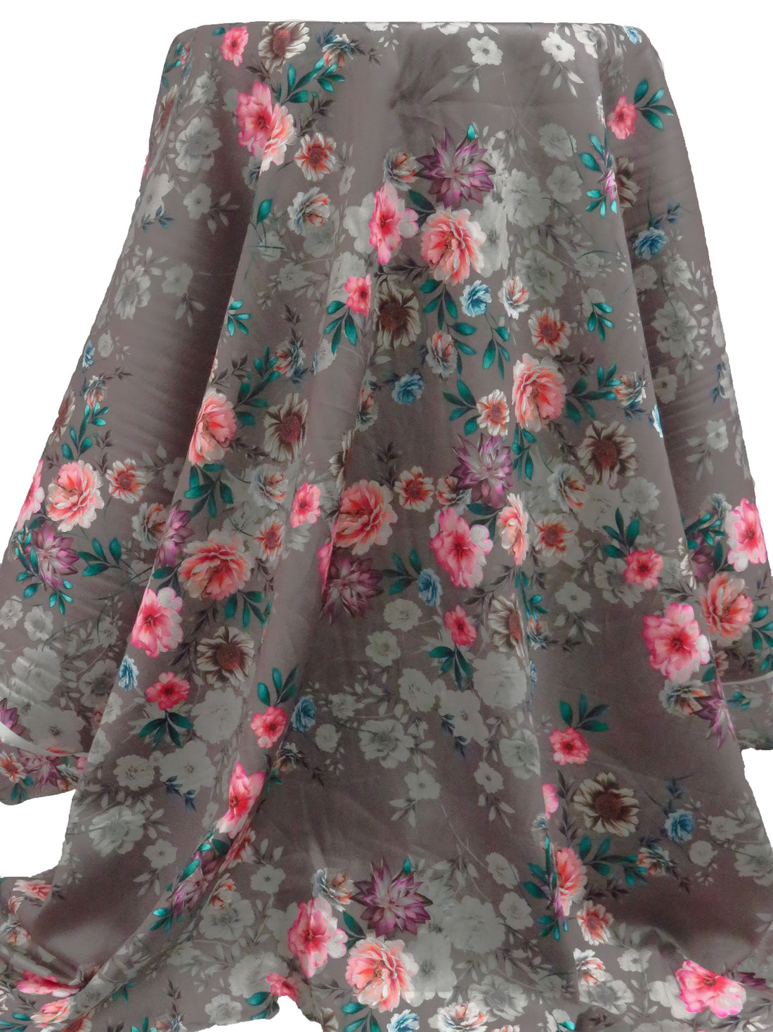 Dark Liver Gray/Teal/Begonia/Multi 100% Cotton Floral Print Sateen Shirting 43W