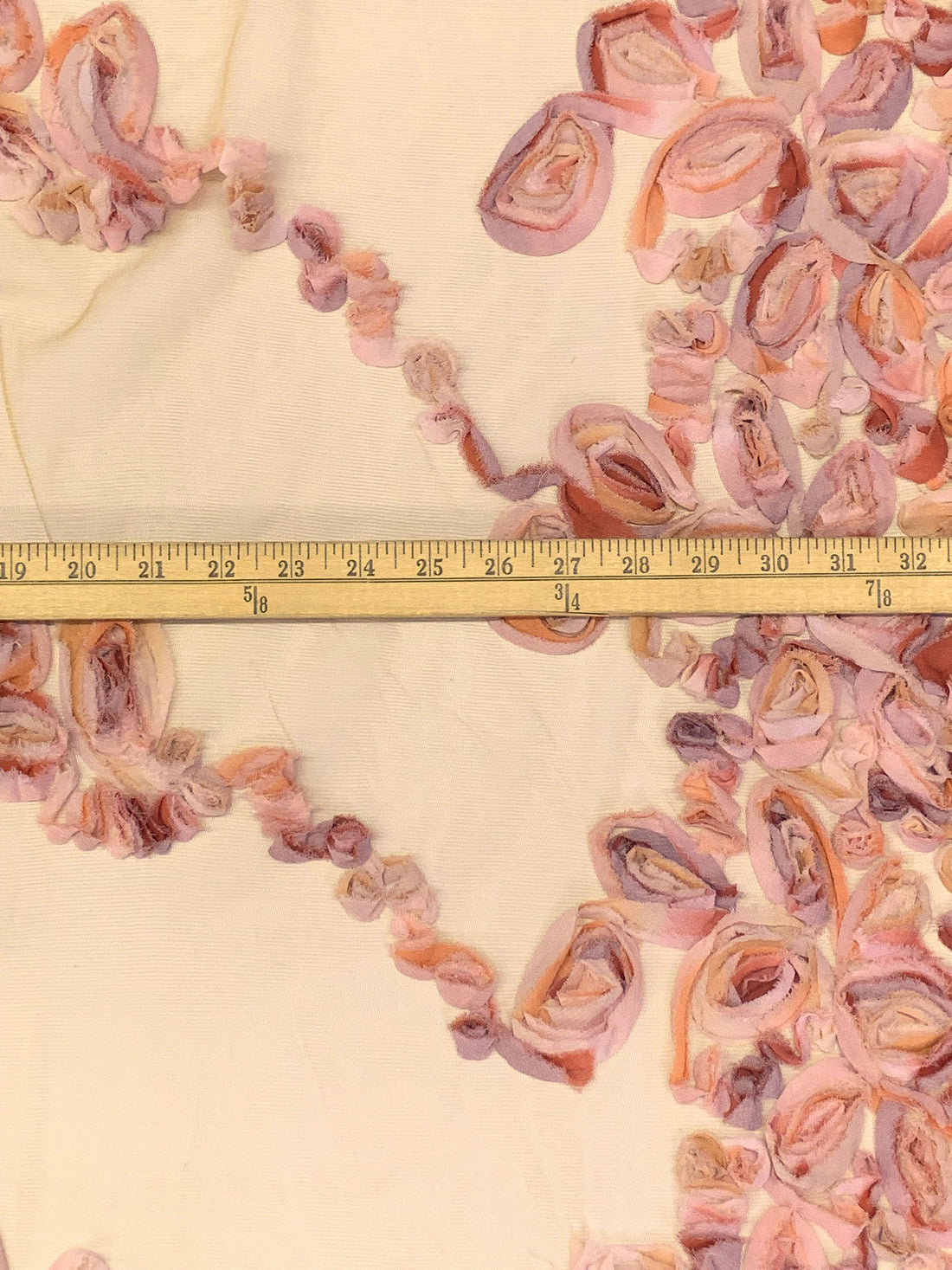 Camel/Baby Pink/Multi 100% Nylon Double Scalloped Border Embellished Floral Netting 47W