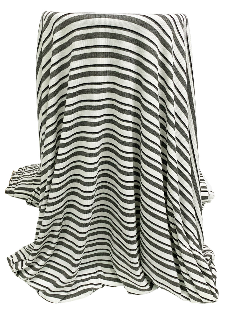 Eggshell/Charcoal/Black Polyester/Lycra Horizontal Stripe Rib Knit 52W