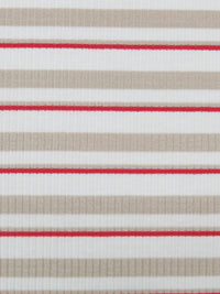 White/Stoney Beige/Cherry Red Polyester/Lycra Horizontal Stripe Rib Knit 56W