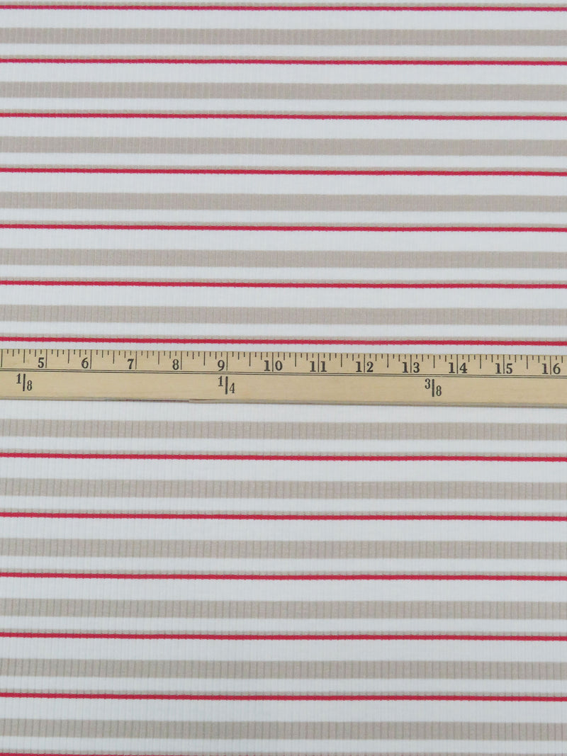 White/Stoney Beige/Cherry Red Polyester/Lycra Horizontal Stripe Rib Knit 56W