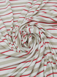 White/Stoney Beige/Cherry Red Polyester/Lycra Horizontal Stripe Rib Knit 56W