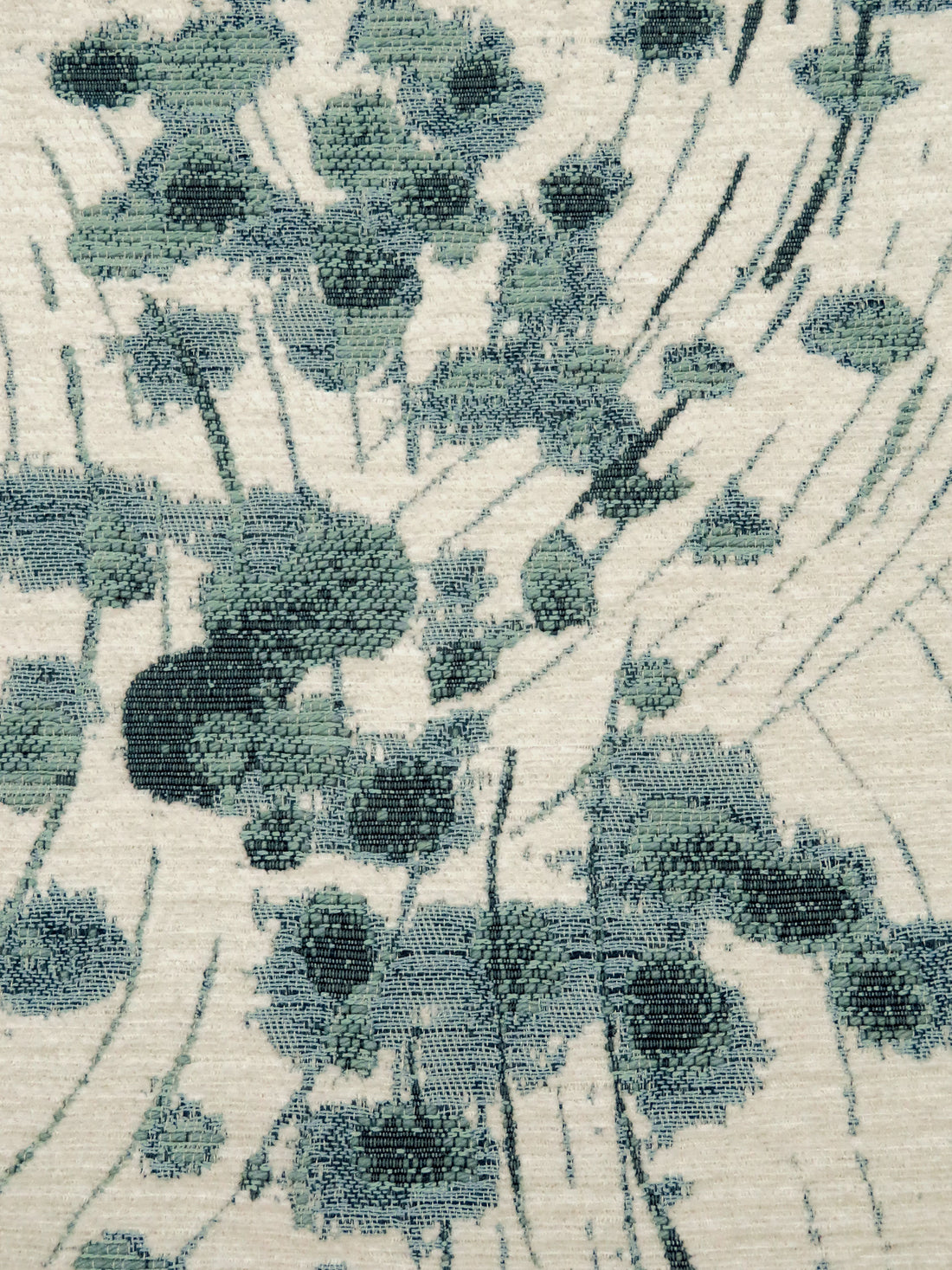 Bone/Midnight Aqua/Pale Teal/Pastel Blue 100% Polyester Abstract Organic Weave Tapestry Jacquard Upholstery Woven 56W