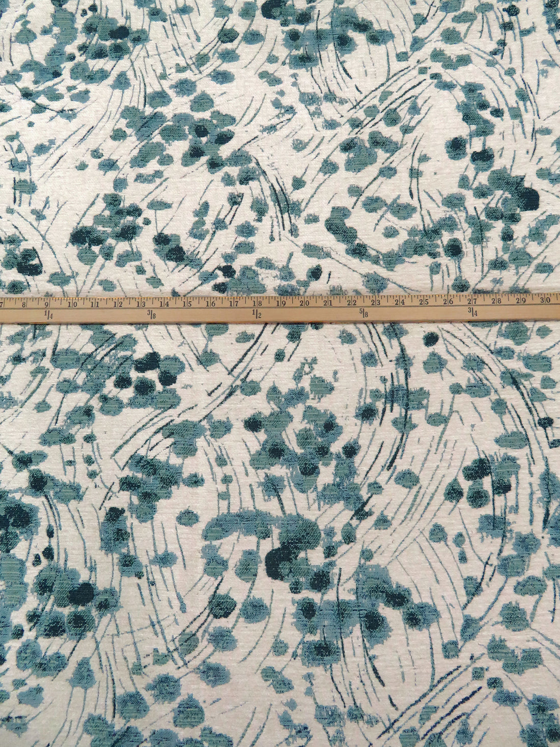 Bone/Midnight Aqua/Pale Teal/Pastel Blue 100% Polyester Abstract Organic Weave Tapestry Jacquard Upholstery Woven 56W