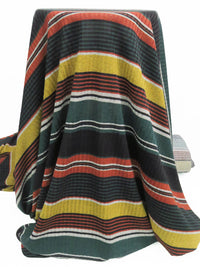 Dark Evergreen/Goldenrod/Sweet Potato/Multi Polyester/Lycra Horizontal Stripe Print Rib Sweater Knit 56W