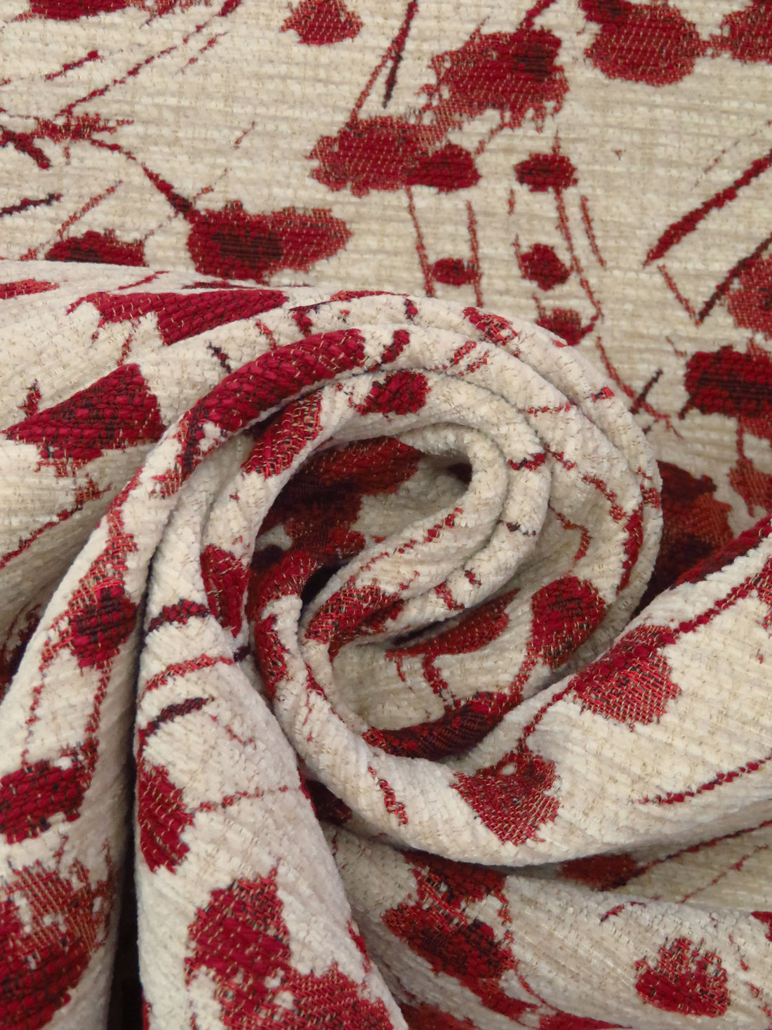 Bone/Auburn Red/Persian Plum/Black 100% Polyester Abstract Organic Weave Tapestry Jacquard Upholstery Woven 56W