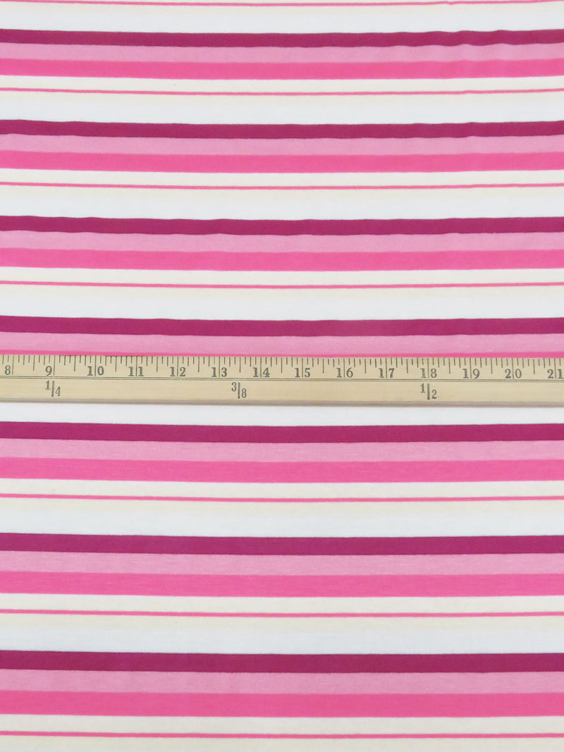 Bubblegum/Mulberry/Cream/Multi Polyester/Cotton/Lycra Horizontal Stripe Jersey Knit 58W