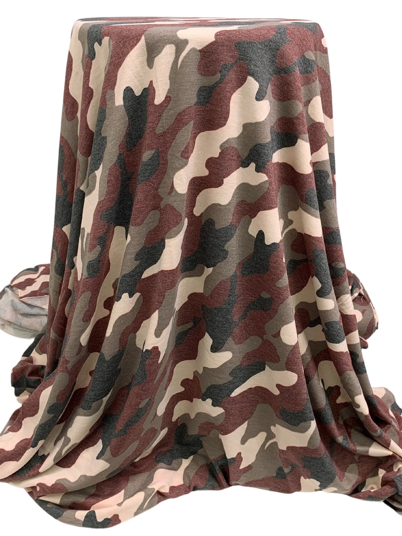 Berry Crush/Soft Ballet Pink/Charcoal/Warm Taupe Polyester/Rayon/Lycra Camouflage Print French Terry Knit 56W