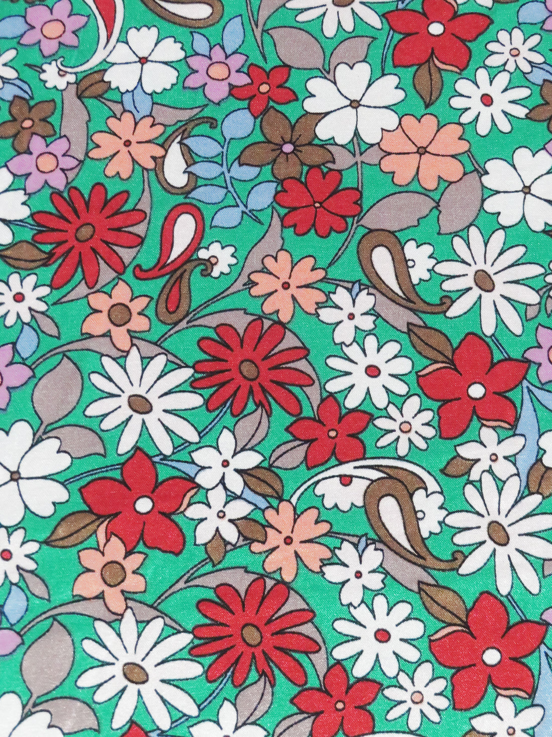Persian Green/Sandy Peach/Ruby/Multi Polyester/Lycra Floral Paisley Print Stretch Charmeuse 58W