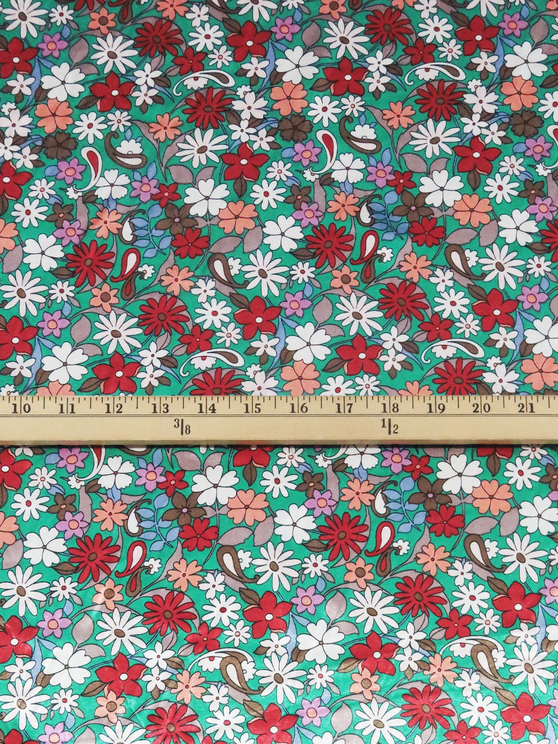 Persian Green/Sandy Peach/Ruby/Multi Polyester/Lycra Floral Paisley Print Stretch Charmeuse 58W