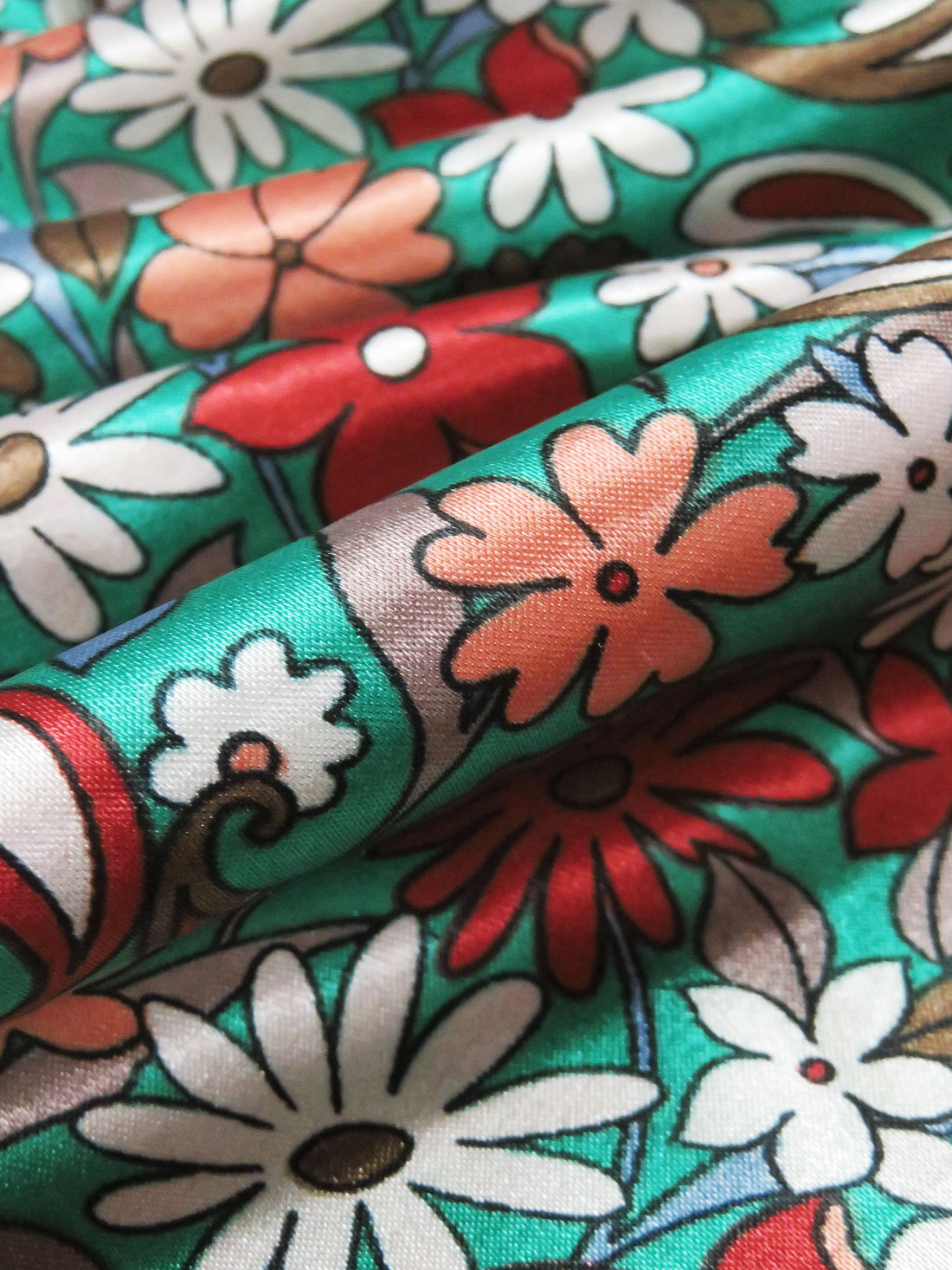 Persian Green/Sandy Peach/Ruby/Multi Polyester/Lycra Floral Paisley Print Stretch Charmeuse 58W