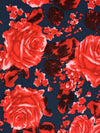 Prussian Blue/Warm Red/Black Polyester/Lycra Floral Print Double Brushed Knit 56W