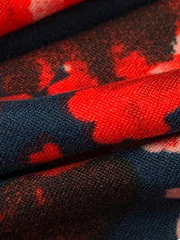 Prussian Blue/Warm Red/Black Polyester/Lycra Floral Print Double Brushed Knit 56W