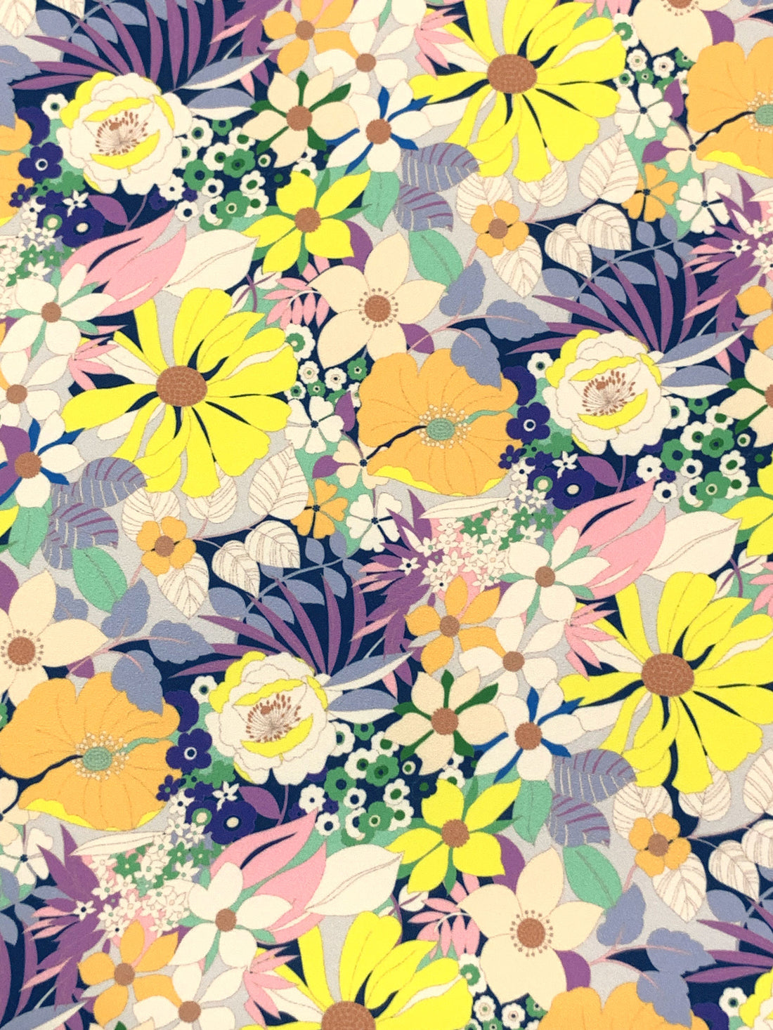 Prussian Blue/Lemon/Peach/Multi Nylon/Lycra Floral Print Swimwear/Activewear Knit - NY Designer - 57W