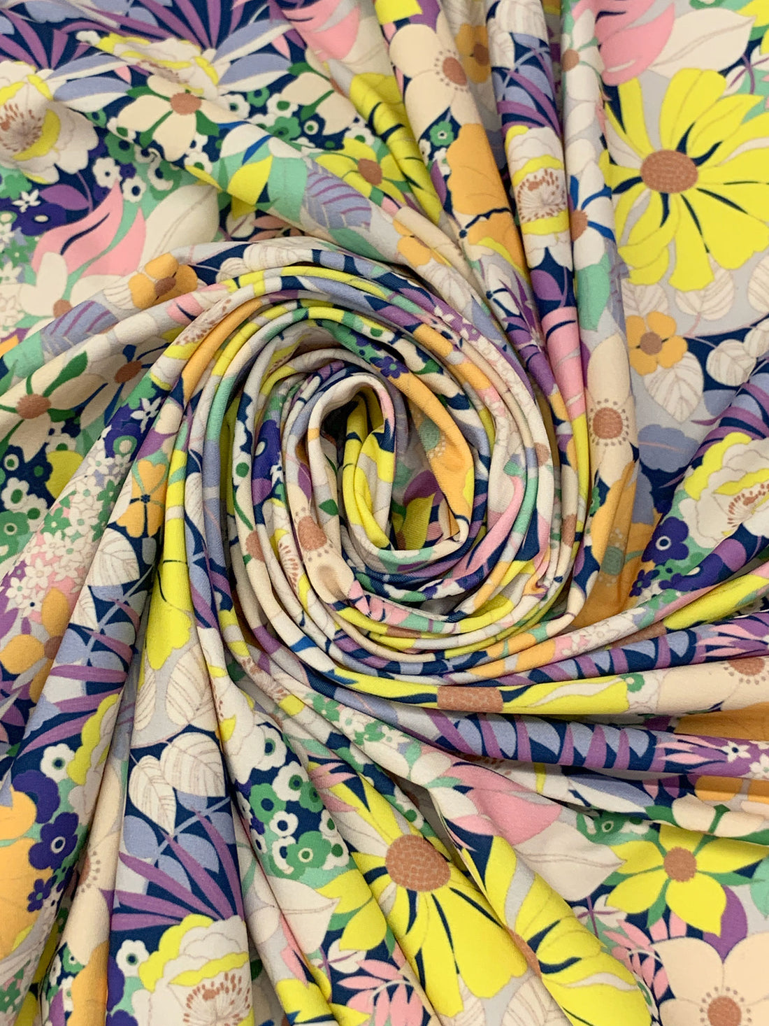 Prussian Blue/Lemon/Peach/Multi Nylon/Lycra Floral Print Swimwear/Activewear Knit - NY Designer - 57W