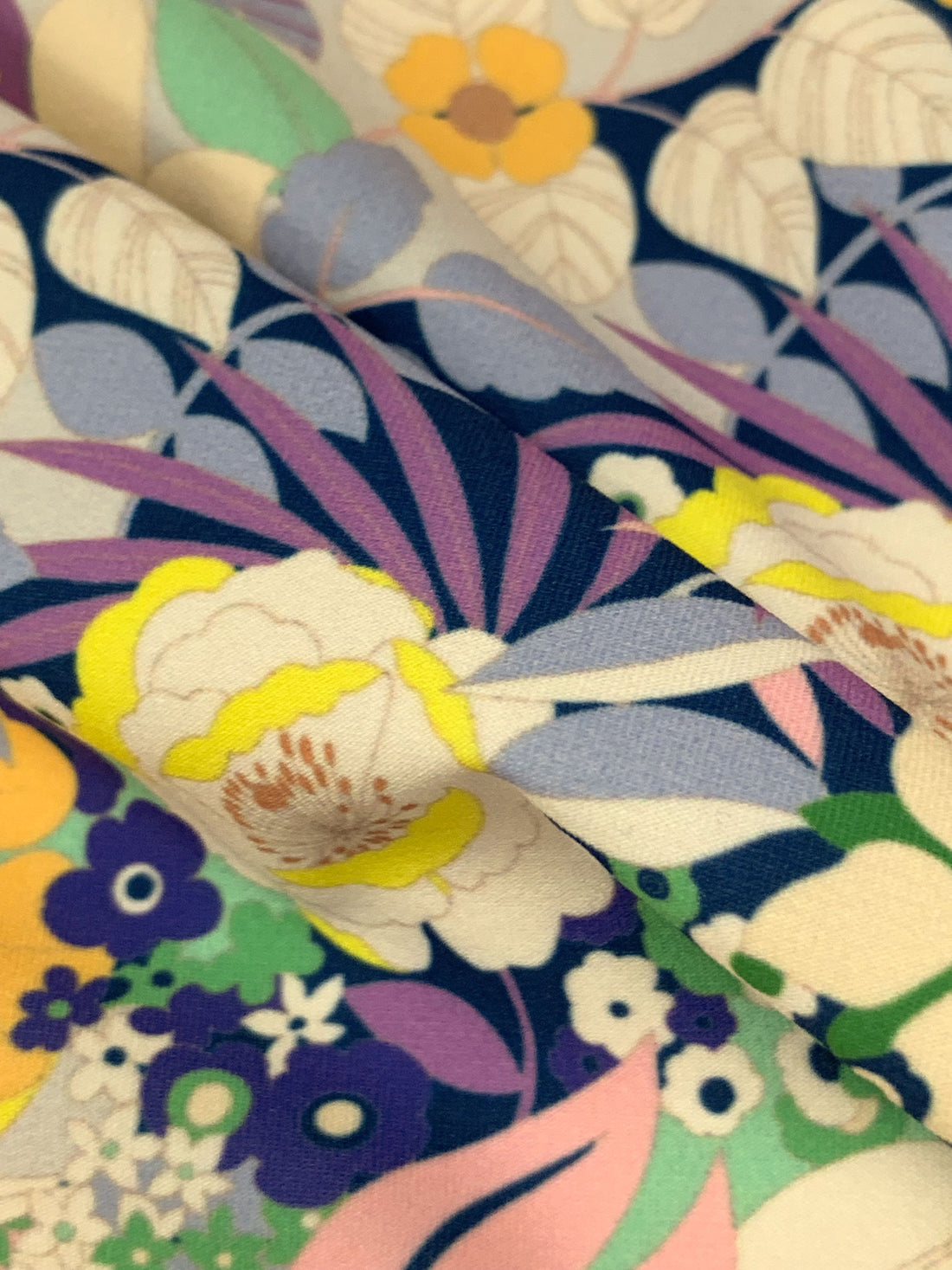 Prussian Blue/Lemon/Peach/Multi Nylon/Lycra Floral Print Swimwear/Activewear Knit - NY Designer - 57W