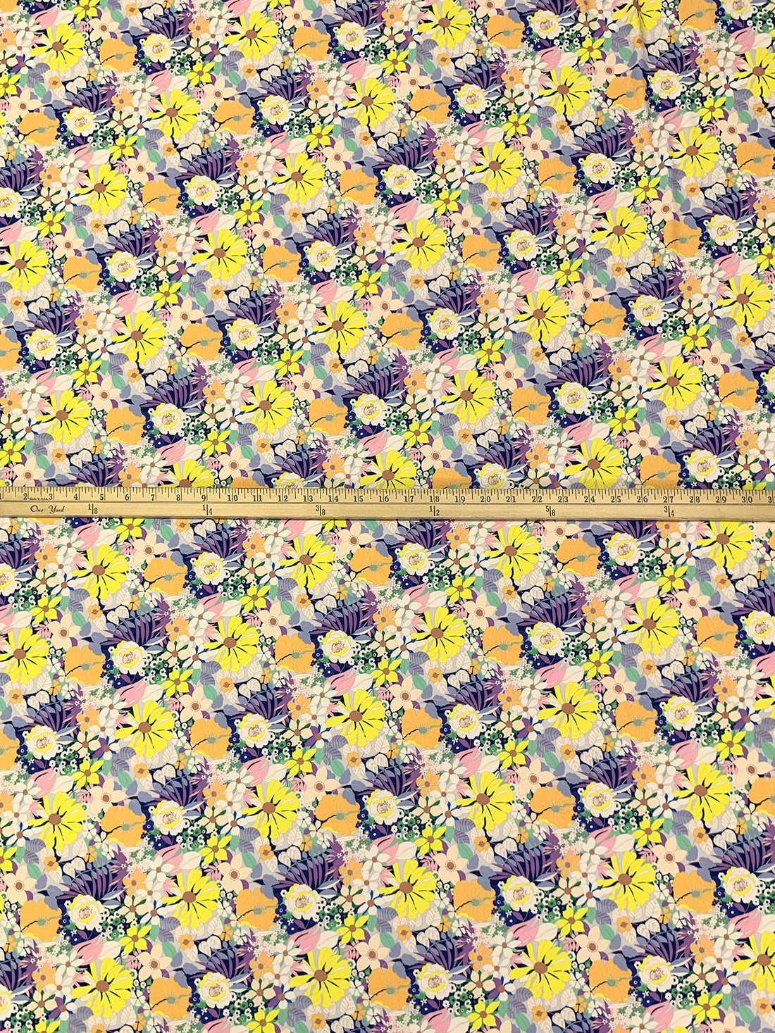 Prussian Blue/Lemon/Peach/Multi Nylon/Lycra Floral Print Swimwear/Activewear Knit - NY Designer - 57W