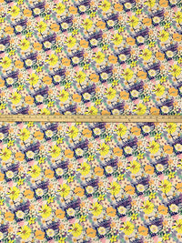 Prussian Blue/Lemon/Peach/Multi Nylon/Lycra Floral Print Swimwear/Activewear Knit - NY Designer - 57W