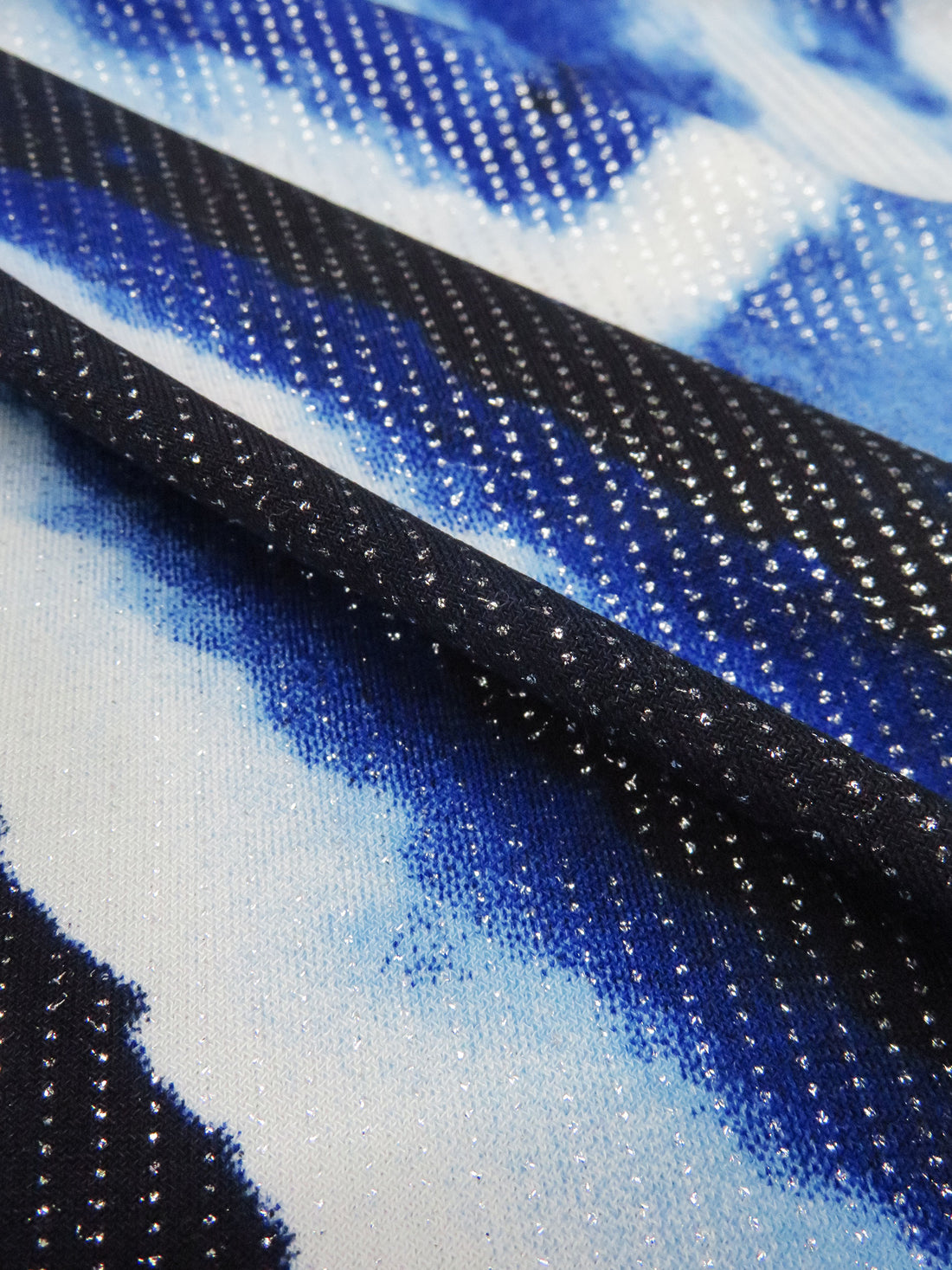 Royal Blue/Black/Silver/Multi Polyester/Lycra Micro Foil Dots On Abstract Print ITY Knit 60W