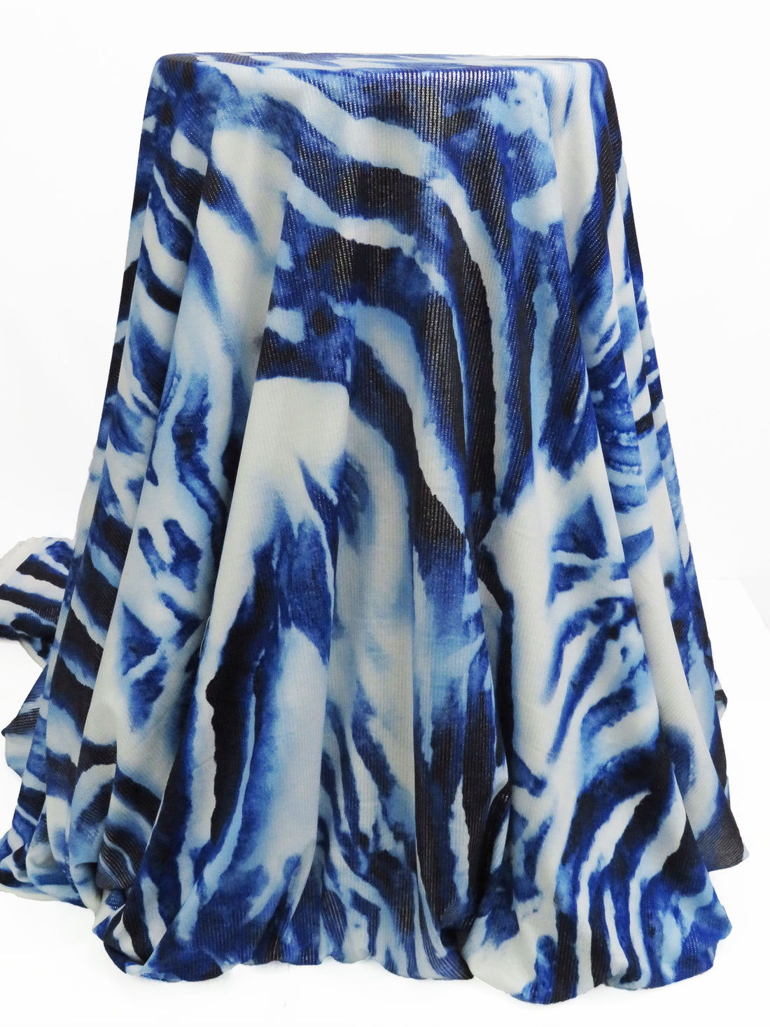 Royal Blue/Black/Silver/Multi Polyester/Lycra Micro Foil Dots On Abstract Print ITY Knit 60W