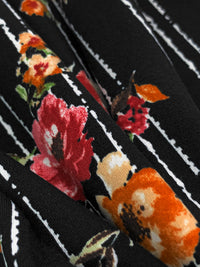 Black/Burnt Orange/Medium Carmine/White Polyester/Lycra Floral Over Vertical Stripe Print DTY Knit 60W