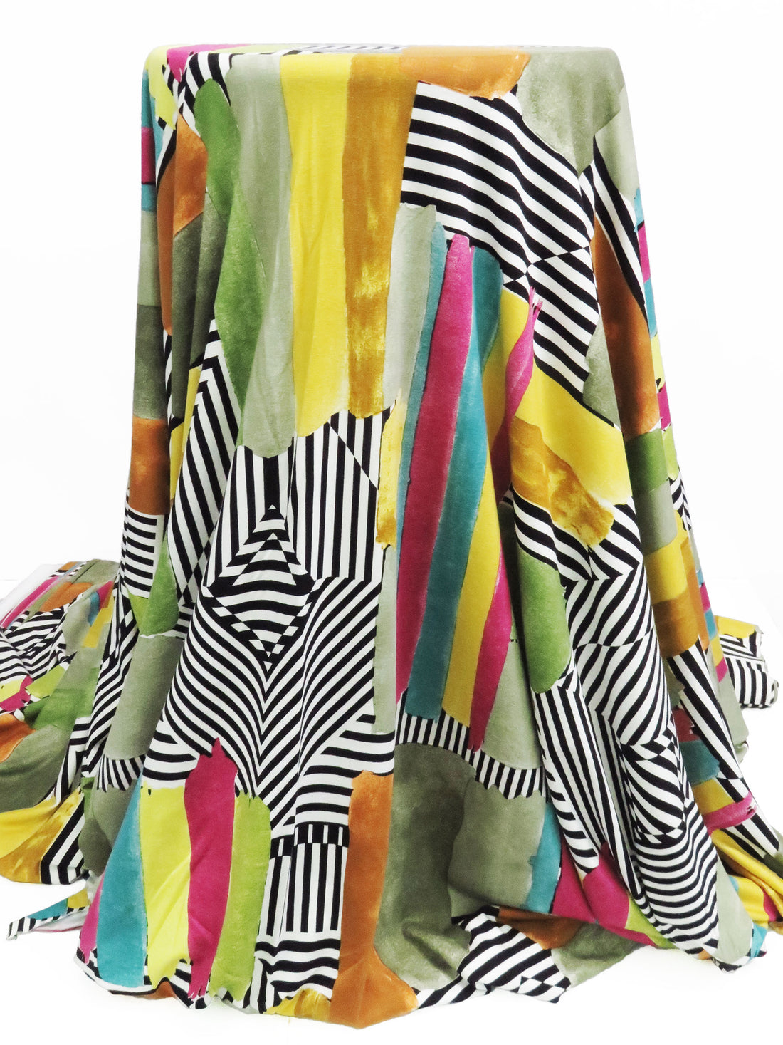Sage Green/Curry Brown/Lemon/Multi Rayon/Lycra Novelty Abstract Print Jersey Knit 63W