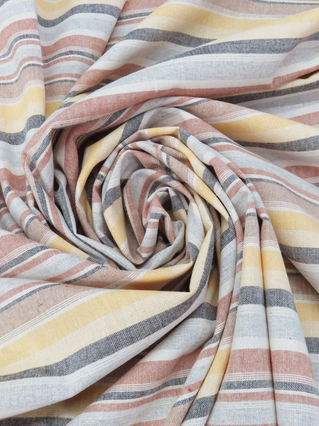 Lemon/Terracotta/White/Multi 100% Cotton Horizontal Stripe Yarn-Dyed Shirt Weight Woven 54W