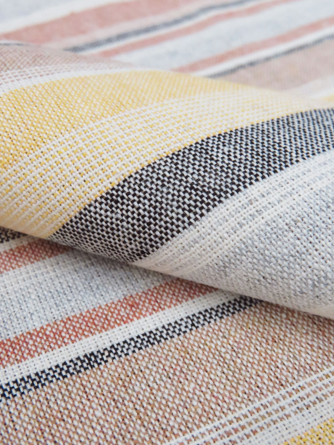 Lemon/Terracotta/White/Multi 100% Cotton Horizontal Stripe Yarn-Dyed Shirt Weight Woven 54W