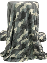 Cool Silver/Nickel/Bone/Charcoal Polyester/Rayon/Lycra Camouflage Print French Terry Knit 60W