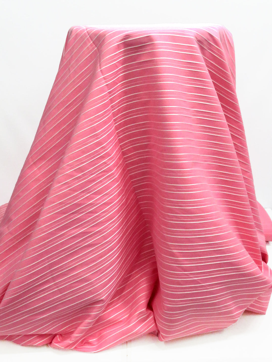 Neon Flamingo Pink/White Cotton/Nylon/Lycra Horizontal Stripe Weave Stretch Bengaline Suiting 57W
