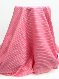 Neon Flamingo Pink/White Cotton/Nylon/Lycra Horizontal Stripe Weave Stretch Bengaline Suiting 57W